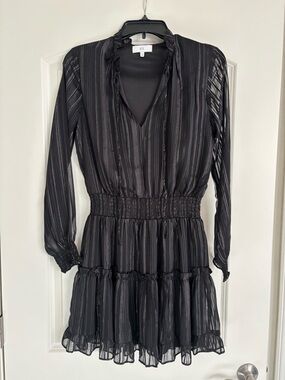 NSR Black Long-Sleeve Tiered Dress with Subtle Shimmer